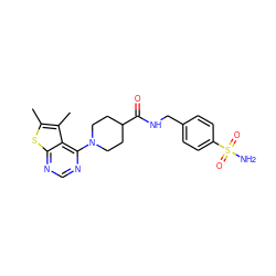 Cc1sc2ncnc(N3CCC(C(=O)NCc4ccc(S(N)(=O)=O)cc4)CC3)c2c1C ZINC000012584489