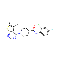 Cc1sc2ncnc(N3CCC(C(=O)Nc4ccc(F)cc4Cl)CC3)c2c1C ZINC000022396377