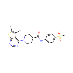 Cc1sc2ncnc(N3CCC(C(=O)Nc4ccc(S(C)(=O)=O)cc4)CC3)c2c1C ZINC000022423093