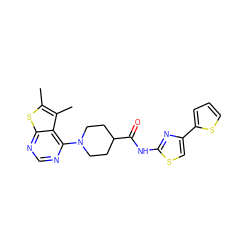 Cc1sc2ncnc(N3CCC(C(=O)Nc4nc(-c5cccs5)cs4)CC3)c2c1C ZINC000012946264