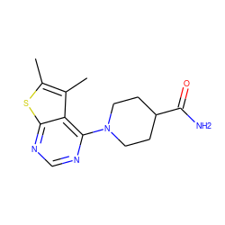 Cc1sc2ncnc(N3CCC(C(N)=O)CC3)c2c1C ZINC000002628944