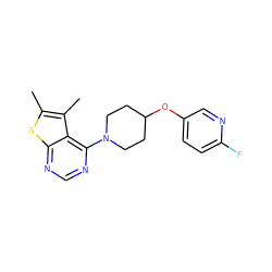 Cc1sc2ncnc(N3CCC(Oc4ccc(F)nc4)CC3)c2c1C ZINC000653821110