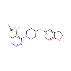 Cc1sc2ncnc(N3CCC(Oc4ccc5c(c4)CCO5)CC3)c2c1C ZINC000653821080