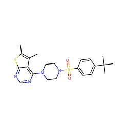 Cc1sc2ncnc(N3CCN(S(=O)(=O)c4ccc(C(C)(C)C)cc4)CC3)c2c1C ZINC000001093165