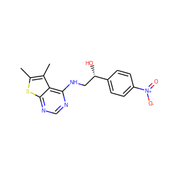 Cc1sc2ncnc(NC[C@H](O)c3ccc([N+](=O)[O-])cc3)c2c1C ZINC000007814856