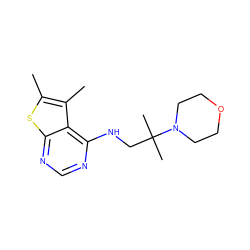 Cc1sc2ncnc(NCC(C)(C)N3CCOCC3)c2c1C ZINC000023324548