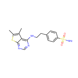 Cc1sc2ncnc(NCCc3ccc(S(N)(=O)=O)cc3)c2c1C ZINC000003428816