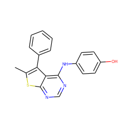 Cc1sc2ncnc(Nc3ccc(O)cc3)c2c1-c1ccccc1 ZINC000001915551