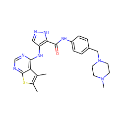 Cc1sc2ncnc(Nc3cn[nH]c3C(=O)Nc3ccc(CN4CCN(C)CC4)cc3)c2c1C ZINC000205806448