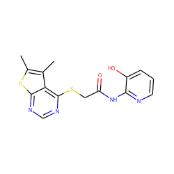 Cc1sc2ncnc(SCC(=O)Nc3ncccc3O)c2c1C ZINC000022263192