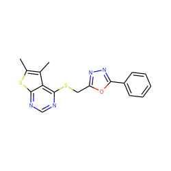 Cc1sc2ncnc(SCc3nnc(-c4ccccc4)o3)c2c1C ZINC000002618451