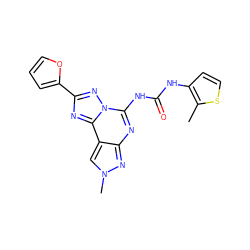 Cc1sccc1NC(=O)Nc1nc2nn(C)cc2c2nc(-c3ccco3)nn12 ZINC000013683625