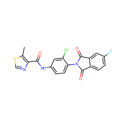 Cc1scnc1C(=O)Nc1ccc(N2C(=O)c3ccc(F)cc3C2=O)c(Cl)c1 ZINC000653696881