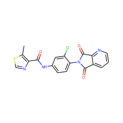 Cc1scnc1C(=O)Nc1ccc(N2C(=O)c3cccnc3C2=O)c(Cl)c1 ZINC000653697843