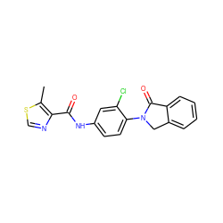 Cc1scnc1C(=O)Nc1ccc(N2Cc3ccccc3C2=O)c(Cl)c1 ZINC000653722783