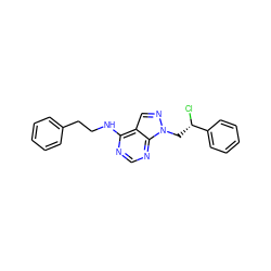 Cl[C@@H](Cn1ncc2c(NCCc3ccccc3)ncnc21)c1ccccc1 ZINC000040405566