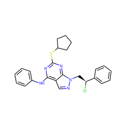 Cl[C@@H](Cn1ncc2c(Nc3ccccc3)nc(SC3CCCC3)nc21)c1ccccc1 ZINC000299867065