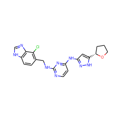 Clc1c(CNc2nccc(Nc3cc([C@@H]4CCCO4)[nH]n3)n2)ccc2[nH]cnc12 ZINC000220656807