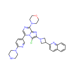 Clc1c(N2CC(c3ccc4ccccc4n3)C2)nc2c(N3CCOCC3)ncc(-c3ccc(N4CCNCC4)nc3)n12 ZINC001772646421