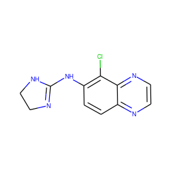 Clc1c(NC2=NCCN2)ccc2nccnc12 ZINC000026376575