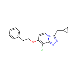 Clc1c(OCCc2ccccc2)ccn2c(CC3CC3)nnc12 ZINC001772635902