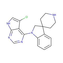 Clc1c[nH]c2ncnc(N3CC4(CCNCC4)c4ccccc43)c12 ZINC000029047478