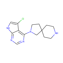 Clc1c[nH]c2ncnc(N3CCC4(CCNCC4)C3)c12 ZINC000053297574