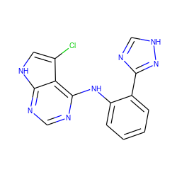 Clc1c[nH]c2ncnc(Nc3ccccc3-c3nc[nH]n3)c12 ZINC000029047890