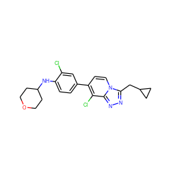 Clc1cc(-c2ccn3c(CC4CC4)nnc3c2Cl)ccc1NC1CCOCC1 ZINC000143548807