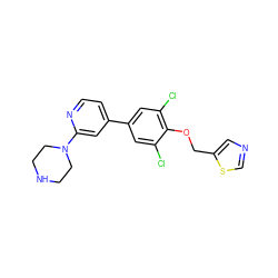 Clc1cc(-c2ccnc(N3CCNCC3)c2)cc(Cl)c1OCc1cncs1 ZINC001772657333