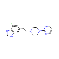 Clc1cc(CCN2CCN(c3ncccn3)CC2)cc2[nH]cnc12 ZINC000040938807