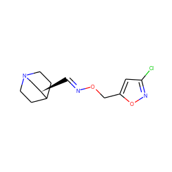 Clc1cc(CO/N=C/[C@@H]2CN3CCC2CC3)on1 ZINC000026732182