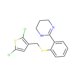 Clc1cc(CSc2ccccc2C2=NCCCN2)c(Cl)s1 ZINC000004323439