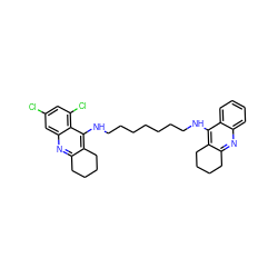 Clc1cc(Cl)c2c(NCCCCCCCNc3c4c(nc5ccccc35)CCCC4)c3c(nc2c1)CCCC3 ZINC000014947266