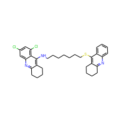 Clc1cc(Cl)c2c(NCCCCCCCSc3c4c(nc5ccccc35)CCCC4)c3c(nc2c1)CCCC3 ZINC000014947269