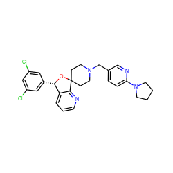 Clc1cc(Cl)cc([C@@H]2OC3(CCN(Cc4ccc(N5CCCC5)nc4)CC3)c3ncccc32)c1 ZINC000169703934