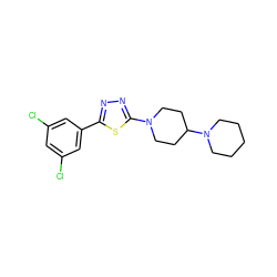 Clc1cc(Cl)cc(-c2nnc(N3CCC(N4CCCCC4)CC3)s2)c1 ZINC000066251247