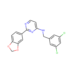 Clc1cc(Cl)cc(CNc2ccnc(-c3ccc4c(c3)OCO4)n2)c1 ZINC000096271423