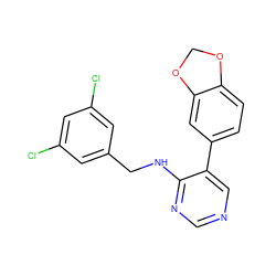 Clc1cc(Cl)cc(CNc2ncncc2-c2ccc3c(c2)OCO3)c1 ZINC000072136817