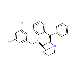 Clc1cc(Cl)cc(CO[C@@H]2C3CCN(CC3)[C@@H]2C(c2ccccc2)c2ccccc2)c1 ZINC000013744509