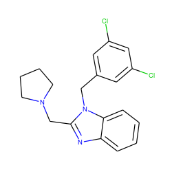 Clc1cc(Cl)cc(Cn2c(CN3CCCC3)nc3ccccc32)c1 ZINC000096285126