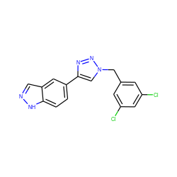 Clc1cc(Cl)cc(Cn2cc(-c3ccc4[nH]ncc4c3)nn2)c1 ZINC000066080318