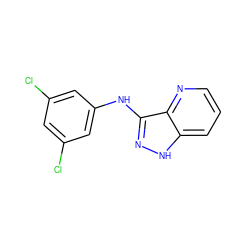 Clc1cc(Cl)cc(Nc2n[nH]c3cccnc23)c1 ZINC000166967868