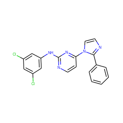 Clc1cc(Cl)cc(Nc2nccc(-n3ccnc3-c3ccccc3)n2)c1 ZINC000013489739