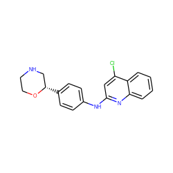 Clc1cc(Nc2ccc([C@H]3CNCCO3)cc2)nc2ccccc12 ZINC000149969605