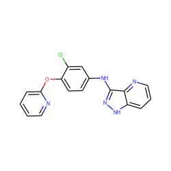 Clc1cc(Nc2n[nH]c3cccnc23)ccc1Oc1ccccn1 ZINC000166877548