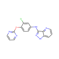 Clc1cc(Nc2n[nH]c3cccnc23)ccc1Oc1ncccn1 ZINC000166964282