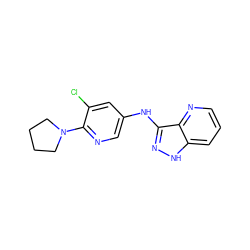 Clc1cc(Nc2n[nH]c3cccnc23)cnc1N1CCCC1 ZINC000167023386