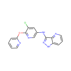 Clc1cc(Nc2n[nH]c3cccnc23)cnc1Oc1ccccn1 ZINC000166956235