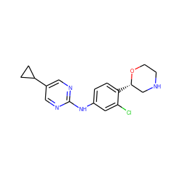 Clc1cc(Nc2ncc(C3CC3)cn2)ccc1[C@H]1CNCCO1 ZINC000149953524